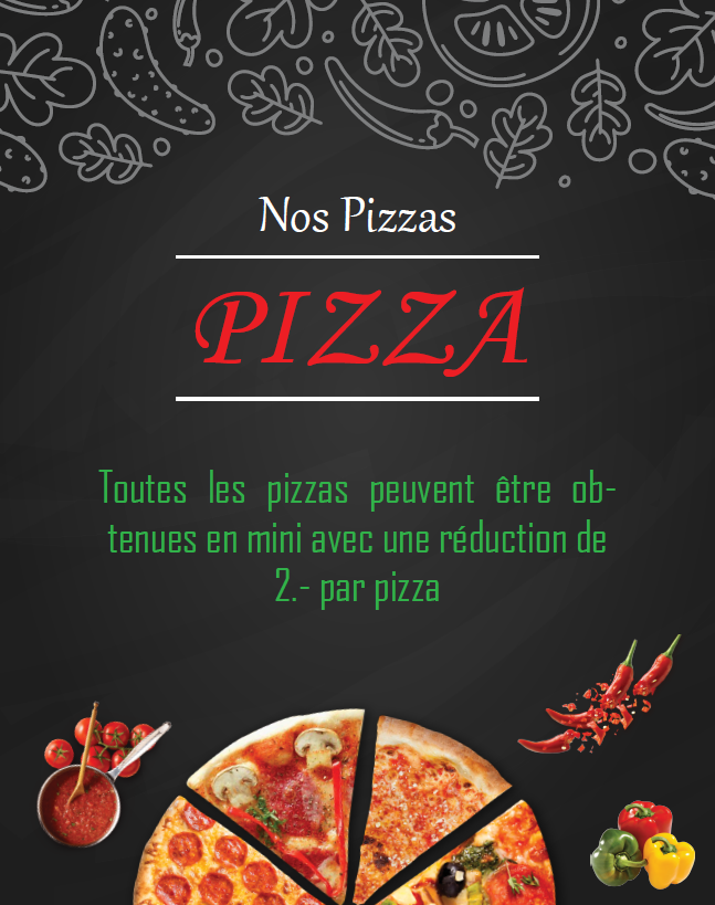 Menu de la Pizzeria des Allées à Neuchâtel